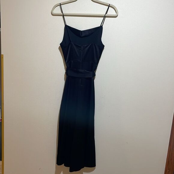 Alice + Olivia Harmon Cropped Belted Wide Leg Gaucho Satin Jumpsuit Black Size 2 - Picture 12 of 15